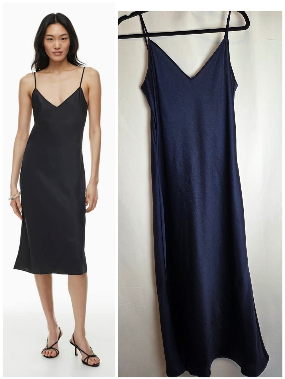 ARITZIA Wilfred Only Slip Satin Midi Midnight Blue Dress
